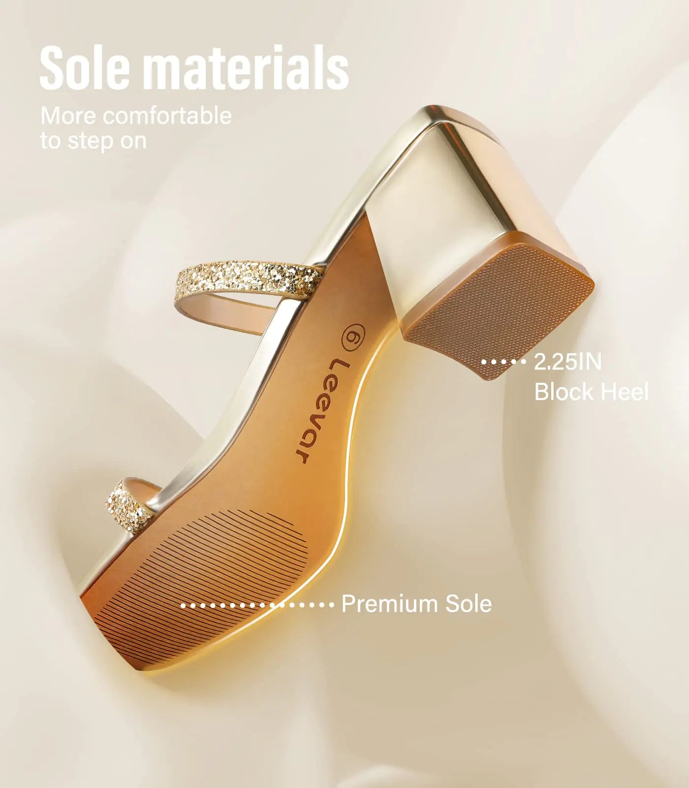 Leevar Square Toe Heeled Sandals for Women - Women's Low Block Heels Sandals - 2.25IN Open Toe Ankle Strap Chunky Heels - Slip on Heeled Sandal Mule- Nude Black Strappy Heels for Party Wedding Dress Shoes 6.5 Gold Glitter