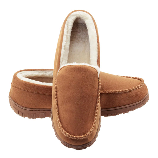 Lulex Moccasins for Men House Slippers Indoor Outdoor Plush Mens Bedroom Shoes with Hard Sole 13 Beige